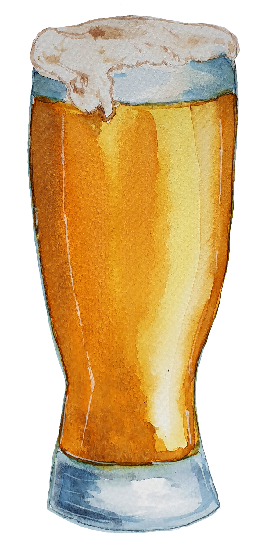 Glass with Beer. Watercolor Hand Drawn Illustration.